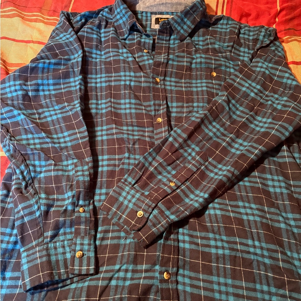 Lee Men's Teal and Black Plaid Shirt